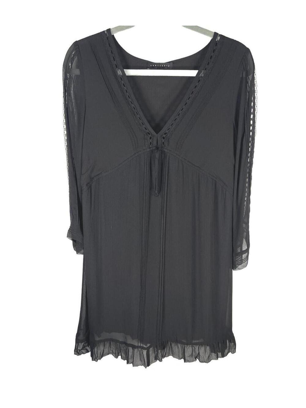 Sanctuary Black Whimsigoth Lace Mini Dress Fairycore Coquette Boho Goth Grunge L